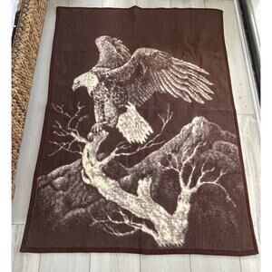 Vtg Eagle Branch Nature Blanket Reversible Brown Cream 62x46 Heavy 80s 90s VG